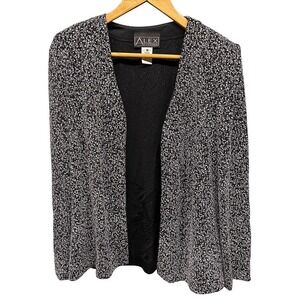 Alex Evenings Cardigan Jacket Women's Medium Black Silver Glitter Open Front